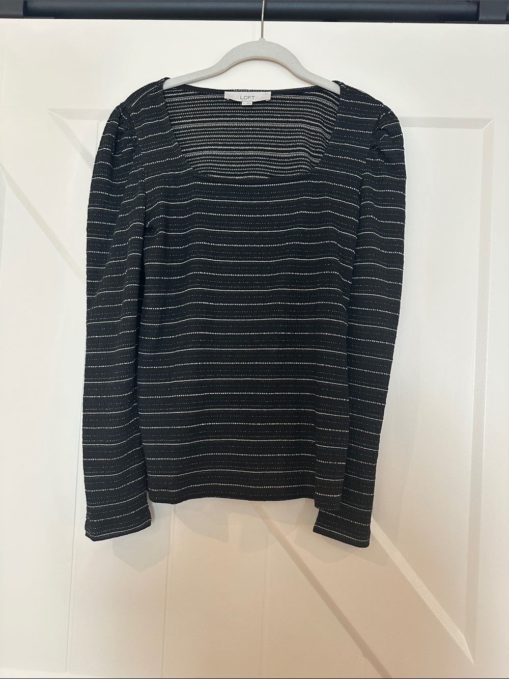LOFT Black Top with Thin White Stripes